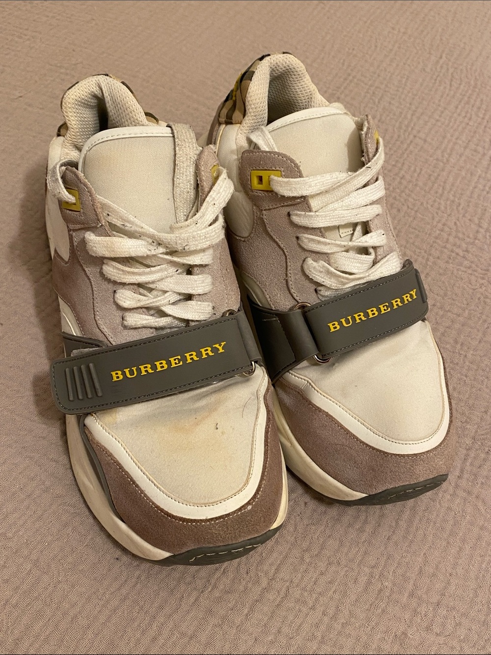 Burberry Cream, Beige & Taupe Strap Sneakers. Size 40